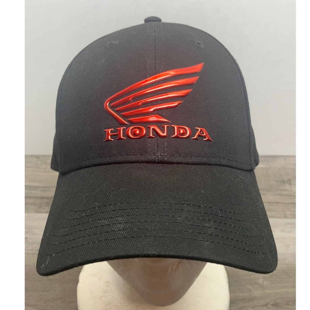 Honda Racing Baseball Cap Black Metallic Red 3D Logo Adjustable Hat Mens OSFM